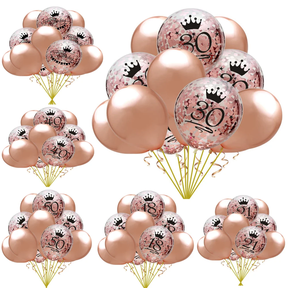 

15pcs/set rose gold, confetti balloons, 12 inches 18 21 30 40 50th anniversary birthday party latex balloons, indoor decoration