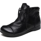 Женские ботильоны в стиле ретро OUKAHUI, из натуральной кожи, на низком каблуке, удобные и мягкие теплые ботинки на плоской подошве, со шнуровкой, Осень-зима 2021