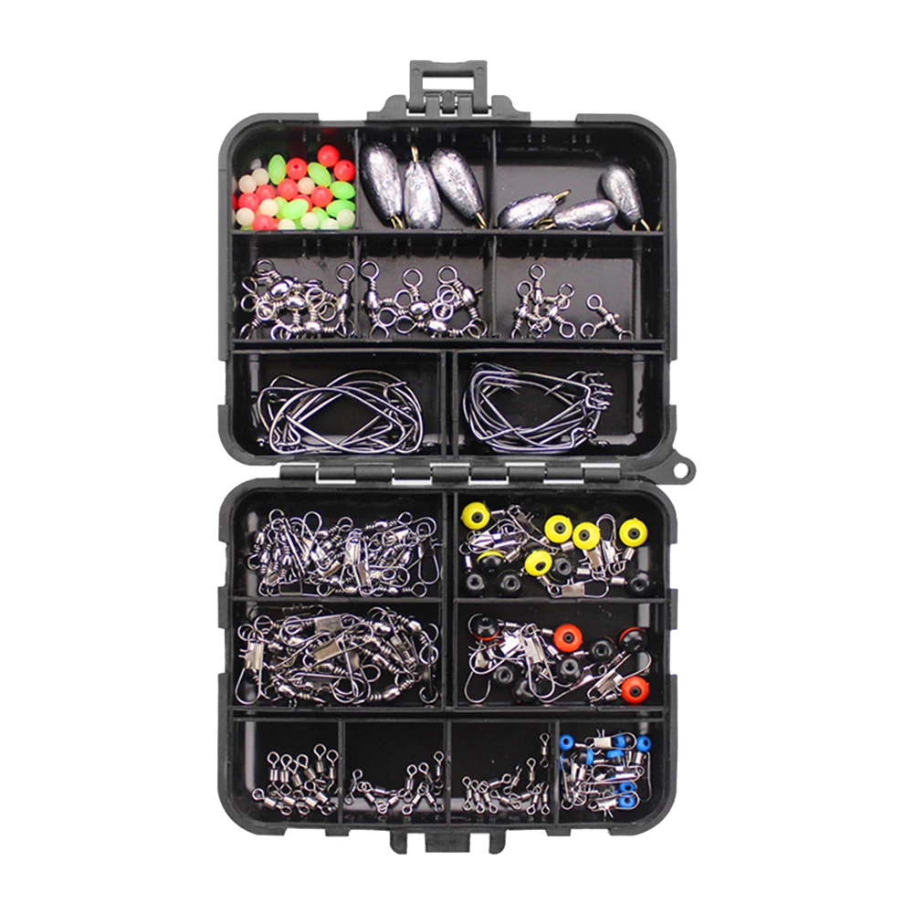 

160Pcs/set Fishing Tackles Set Jig Hooks Beads Sinkers Weight Swivels Snaps Sliders Kit Angling Accessory