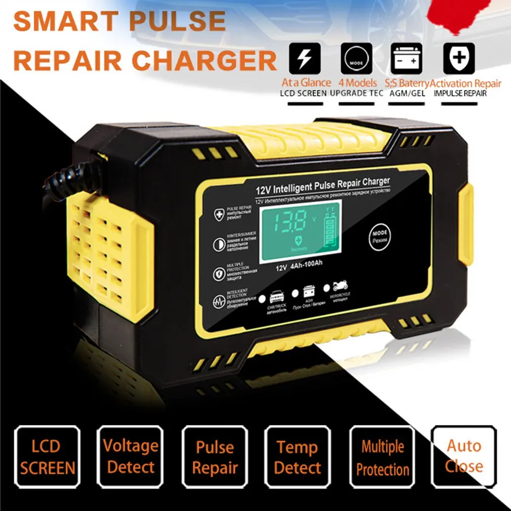 

Car Battery Charger 12V 6A Pulse Repair For Automobile Fast Power Charging Wet Dry Battery Digital LCD Display