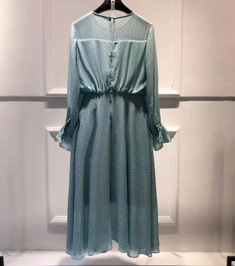 

Quality Brand High New Spring Summer Dress 2021 Women Polka Dot Print Buttons Deco Flare Sleeve Black Blue Yellow Dress XXL Size