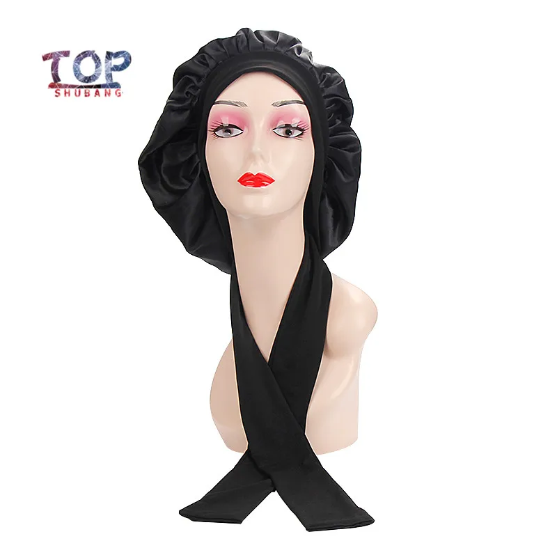 Custom Logo Wrap Bonnet Double Layer Satin Bonnet Sleep Cap Edge Scarf Band Bonnet For Women Haircare