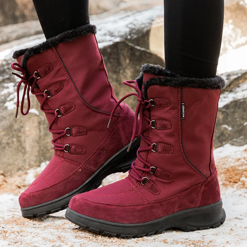 STQ женские зимние теплые плюшевые сапоги на плоской подошве водонепроницаемые до