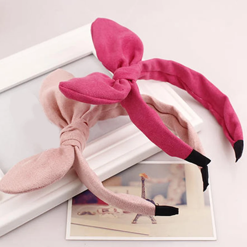 Ободок для волос однотонный с бантом и кроличьими ушками | Аксессуары одежды