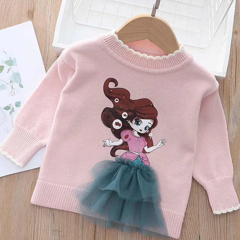 

Модный свитер с длинным рукавом для девочек, рубашка принцессы, зимняя утепленная одежда, топы, пуловер, вязаный свитер, детские костюмы