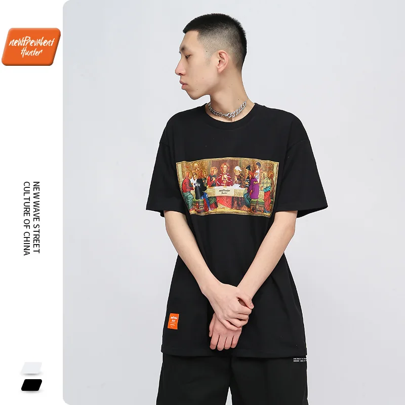 

T Shirts Man Spoof Oil Painting Hort Leeve Cotton Tops O-Neck Harajuku Streetwear Hip Hop Male T-Shirts Fashion Men T-Shirts