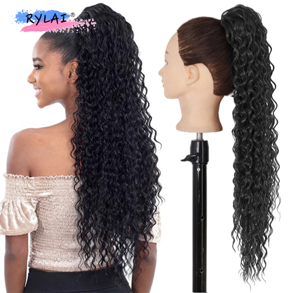 

Кудрявый кудрявый синтетический конский хвост, накладные искусственные волосы на шнурке, конский хвост 32 дюйма 140 г, Длинные накладные воло...