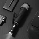 Роскошный светодиодный автоматический зонт ветрозащитный женский 10-реберный обратный зонт 3-х складной деловой большой зонт со светоотражающей полосой