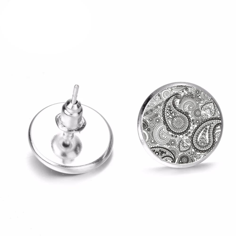 SONGDA Unique Paisley Flowers Earrings Bronze Silver Color Temperamental Printed Glass Art Photo Stud Women Accessories | Украшения и