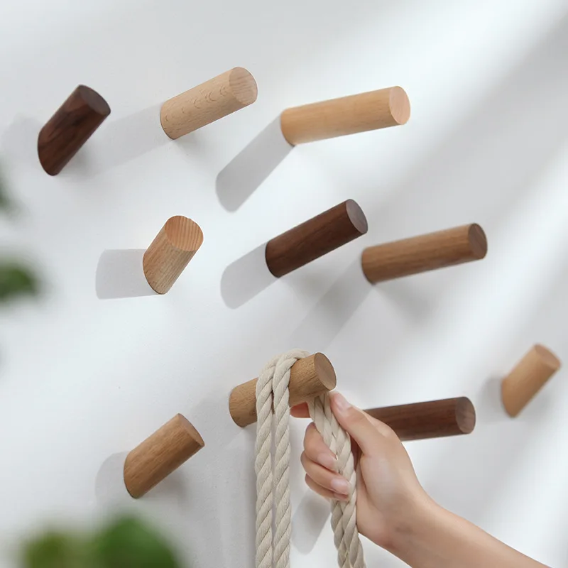

4pcs Creative Wooden Hook DIY Wall Hook Beech/Black Walnut Wood Hanger Home Accessories Living Room Coat Hat Handbag Holder