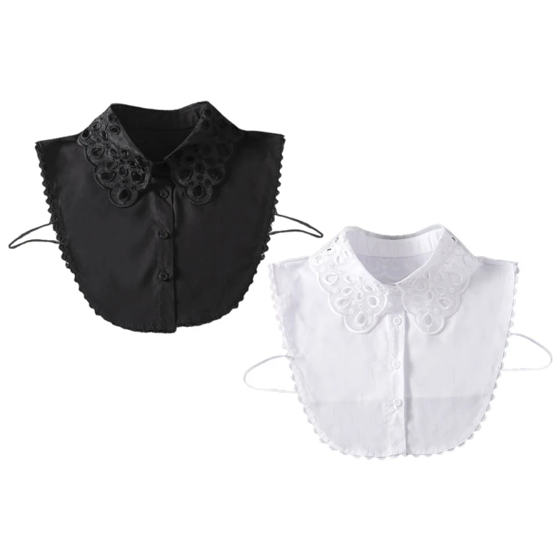 

Detachable Half Shirt Blouse Hollow Out Embroidery Floral Lace Lapel Fake Collar 85WB