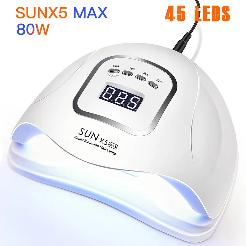 80W SUNX5 MAX Новинка 80 Вт/72 Вт SUN5 Pro УФ светодиодная лампа для сушки ногтей для всех типов геля 45 светодиодов УФ лампа для маникюра светильник от солнца инфракрасный зондирующий смарт - Цвет: 80W SUNX5 MAX