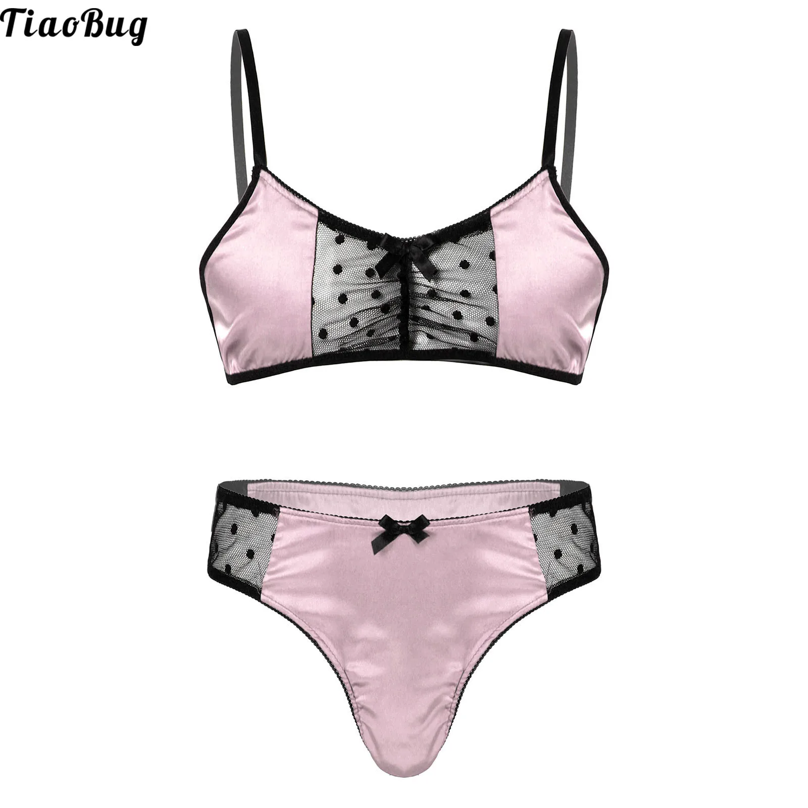 

TiaoBug летние Сисси Для мужчин нижнее белье купальник из прозрачной сетки лоскутное регулируемый бюстгальтер на тонких бретелях, комплекты и...