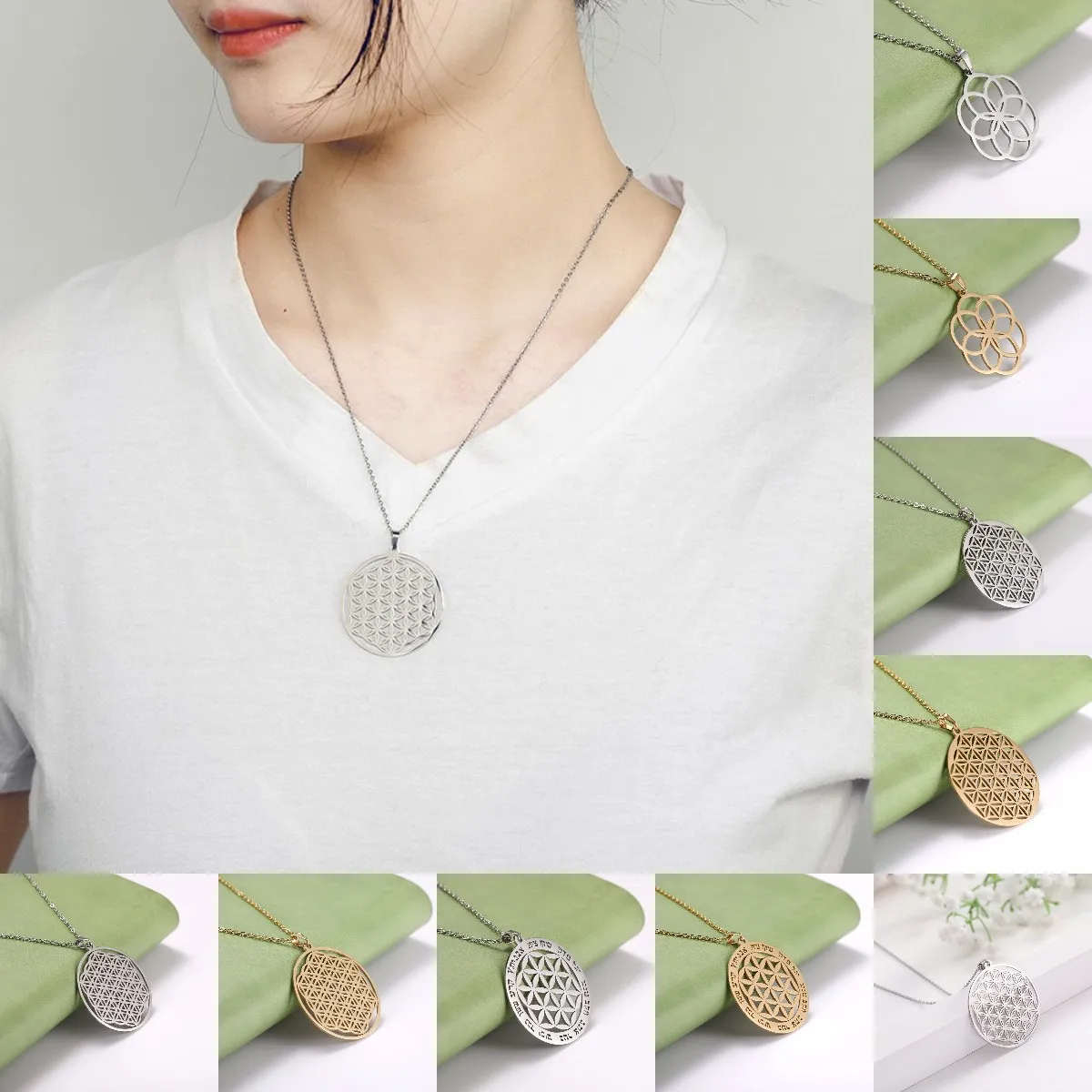 Ожерелье с подвеской в виде цветка жизни мандалы позолоченная цепочка из