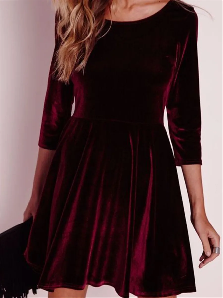 

Velvet Dress Women Casual Mini Dresses Elegant Fashion Vintage A Line Simple Office Ladies Retro Short Vestidos Clearance Nice