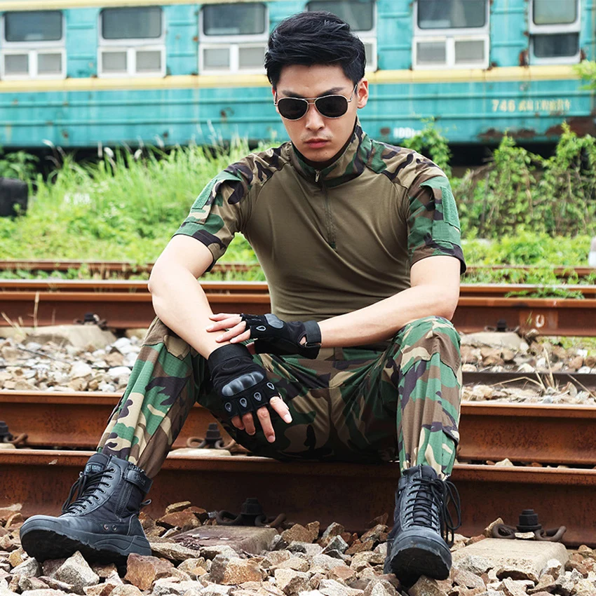 Мужская тактическая Боевая рубашка с коротким рукавом военная форма камуфляжный