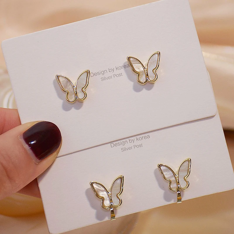 

Luxury 14K Real Gold Butterfly Wings Ear Studs and Ear Clip for Women Brilliant Zircon S925 Silver Needle Wedding Party Hot Gift