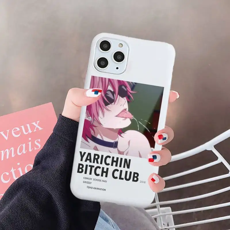 

Yarichin bitch Club Anime Phone Case White Candy Color for iPhone 6 7 8 11 12 s mini pro X XS XR MAX Plus