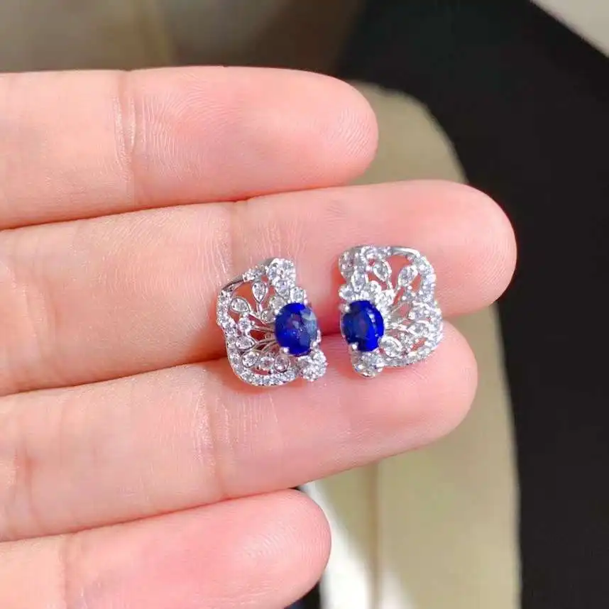 

Элегантные милые серьги-гвоздики с бабочкой и натуральным синим сапфиром, женские серьги из серебра 925 пробы, ювелирные изделия в вечерние