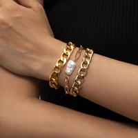 ingemark steampunk cuban chain bracelet for women miami boho thick gold color imitation pearl aesthetics bracelet couple jewelry