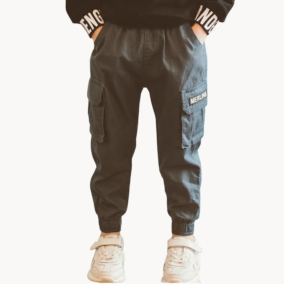 Штаны для мальчиков штаны-карго с буквенным принтом модные брюки карманами