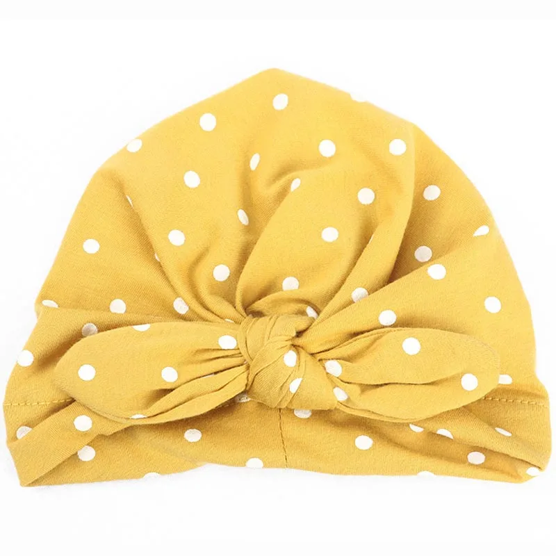 Модная хлопковая детская шапка в горошек с бантиком для маленьких девочек