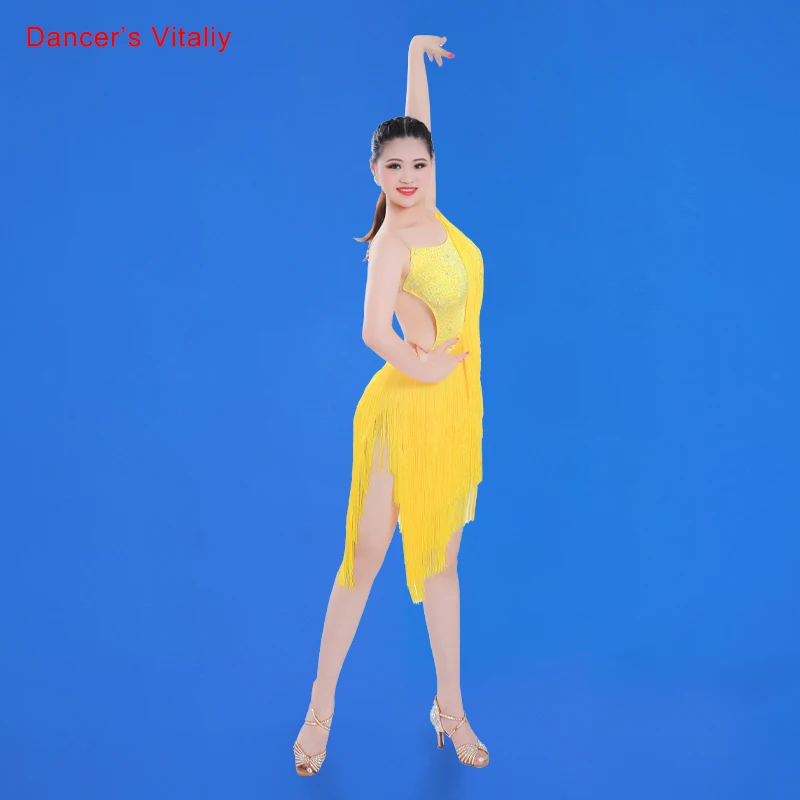 

Latin Dance Female Child Adult Temperament Suspender Diamond Dress High-end Custom Performance Tassel Backles Skirt