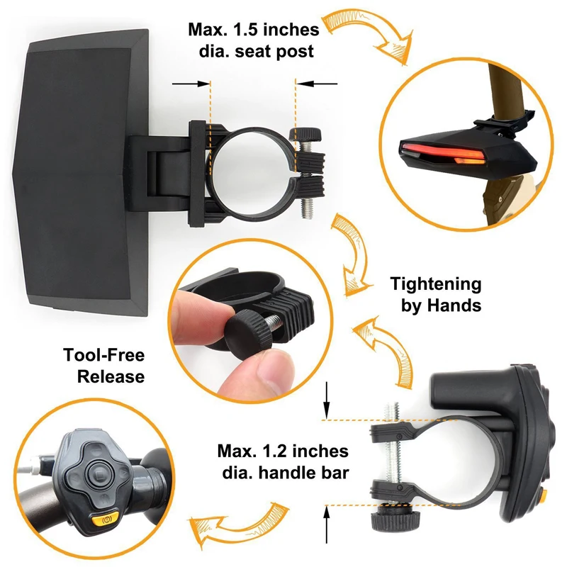 

Rechargeable Bike Tail Light LED Remote Control Turning Lights Ground Lane Alert Waterproof Cycling Safety Warning Light