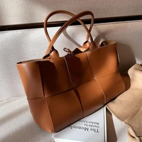 luxury brand large weave tote bag 2021 winter new high quality pu leather womens designer handbag high capacity shoulder bags