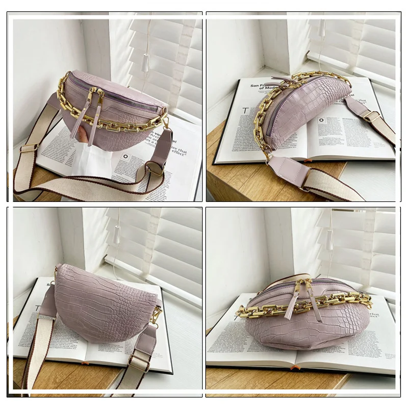 

Fashion Thick Chain Waist Bag Women's Fanny Pack Pu Leather Shoulder Crossbody Chest Bags For Women Designer Handbags Belt Bag