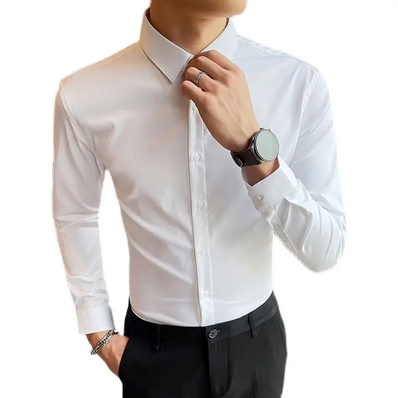 

Spring 2021 New Boutique Slim Long Sleeve Men Dress Shirt Solid Men's White Promotion