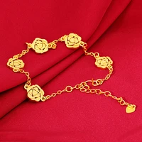 24k yellow gold rose bud bracelet for women bridal gold bracelets bangles birthday wedding party fine jewelry gifts not fade