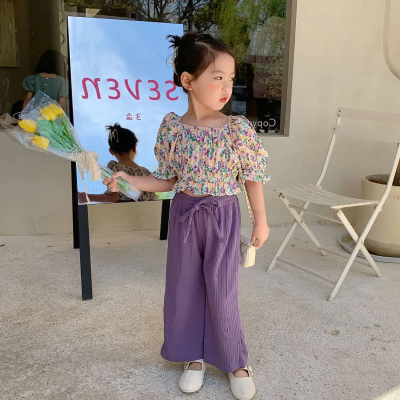 Одежда для девочек летняя спортивная футболка отдыха из двух предметов с милым