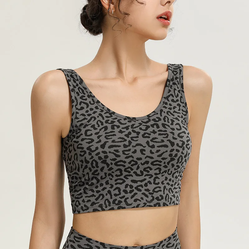

2021 Leopard Printed Bras Women Sports Bra Push Up Crop Top Fitness Gym Bra Breathable Running Yoga Tops Athletic Sportswear