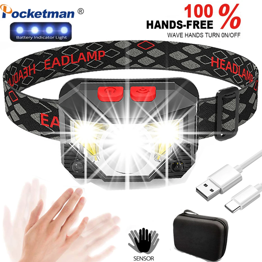 

Pocketman Hands-free LED Headlamp Motion Sensor Head Lamp With Built-in Battery Inductive Headlight Best Headlamps