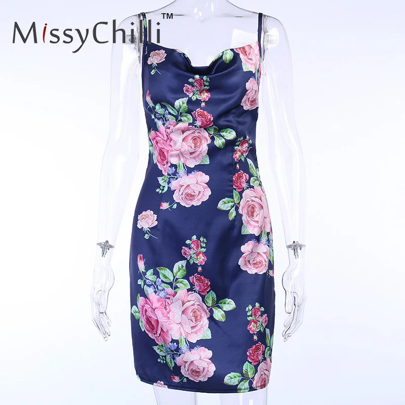 Женское Короткое атласное платье без рукавов с цветочным принтом|Женские платья|