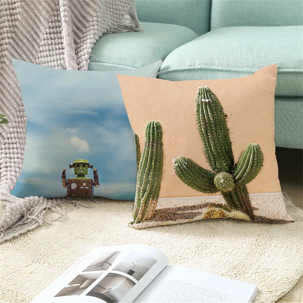 

CustonThe Desert Cactus Pillowcases Decorative Sofa Room Bed Pillow Cover Home Car Cute Cushion Case 45*45cm(One Side) TPR047