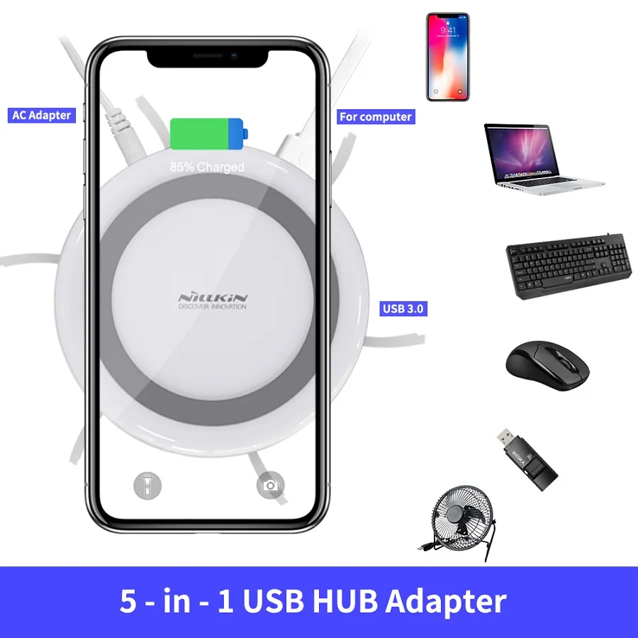 NILLKIN USB расширение 3 0 концентратор 5 портов для Xiaomi Pocophone F1 iPhone XS samsung S8 Qi