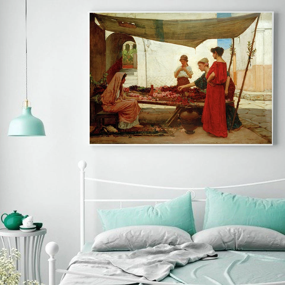 Citon Вильям Waterhouse grea Grecian Flower Market Canvas Холст Картина маслом всемирно известная