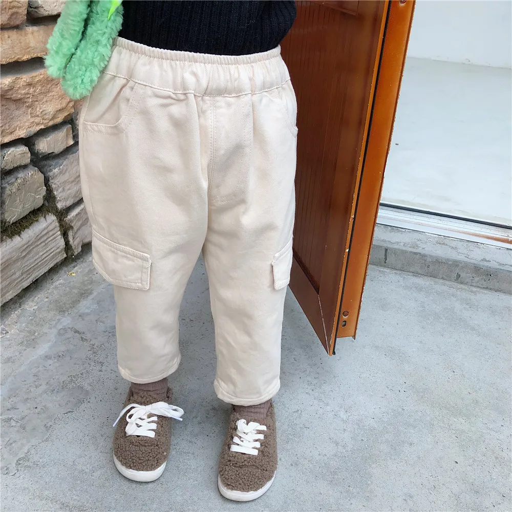 Зима 2019 для мальчиков и девочек яркие цвета из мягкого флиса брюки карго детей