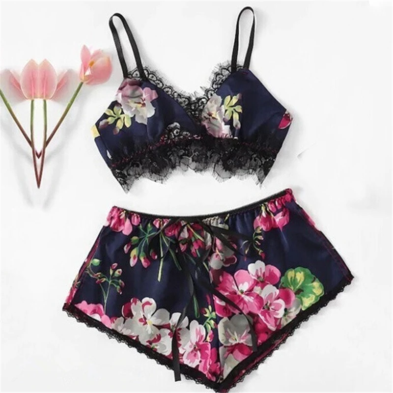 

Women Sexy Lingerie Sleepwear Satin Silk Babydoll Lace Up Nightwear Pajamas Set Nightdress Lace Sleepwear Sexy Satin Lingerie