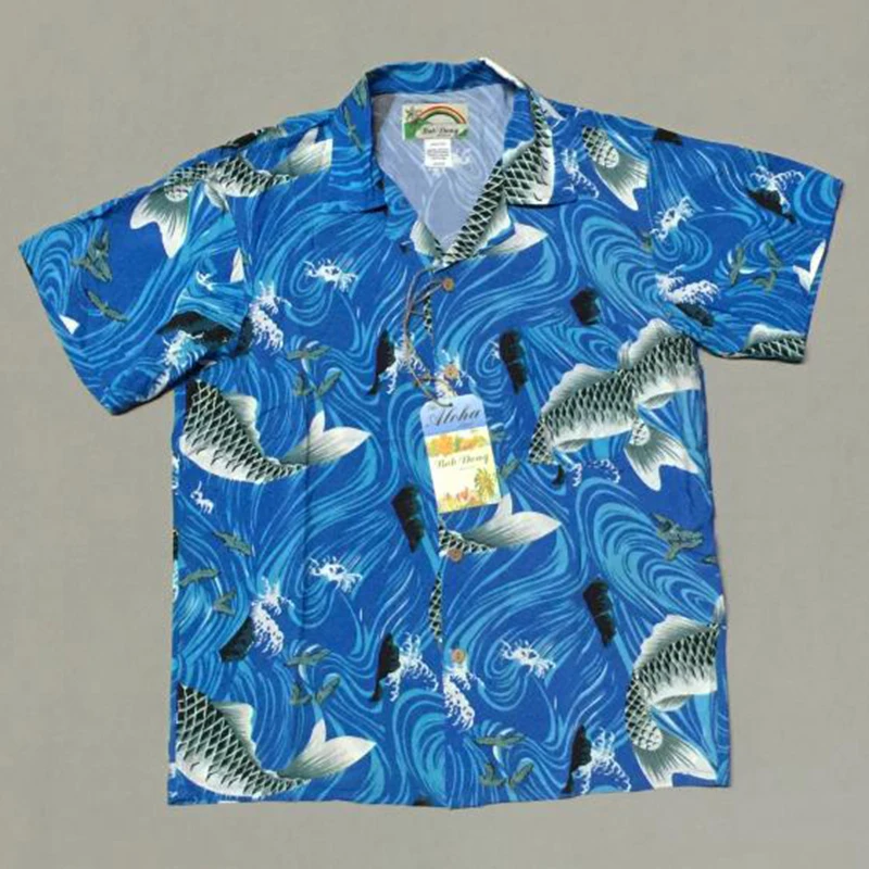 Сильный удар карп Боб принт Aloha Hawaii рубашки мужские короткий рукав Повседневная