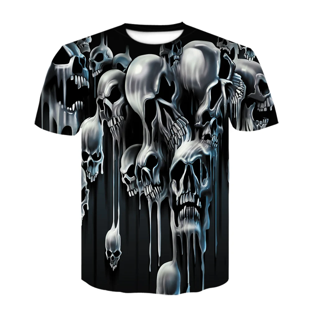 New Brand Mens Red flame Skull T shirts 3D Tshirts for Men Hip Hop Funny Tees Tops Printed Summer black Clothes oversized | Мужская