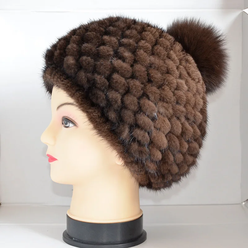 Высококачественная женская шапка из меха норки теплые толстые наушники|Женские