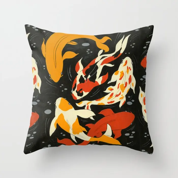 

Koi In Black Water Decorative Pillow Cushion Covers Square Pillowcase for Sofa Cotton Linen Pillow Cover