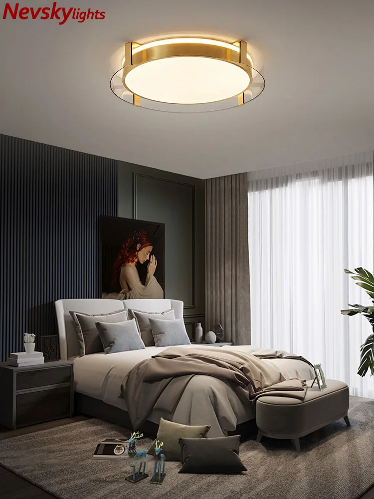 

Ultra thin brass ceiling lamp living room ceiling lighting bedroom changeable ceiling fixtures kitchen clear glass lamp Round