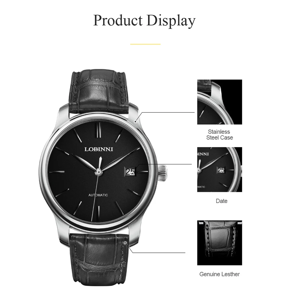 Мужские часы Lobinni с автоматическим перемещением мужские механические наручные