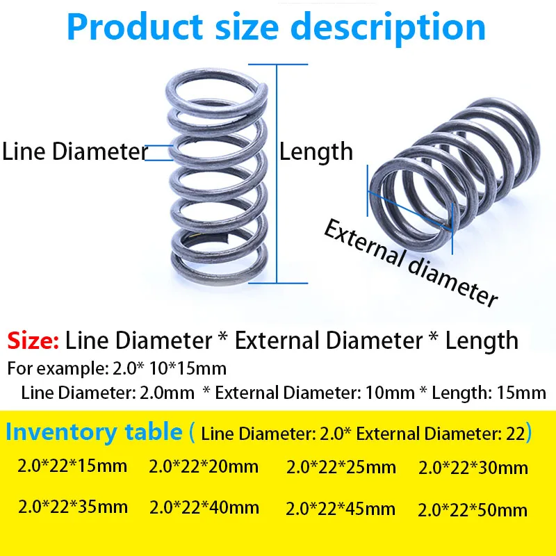 Pressure Spring Compressed Retracing Line Diameter 2.0mm External diameter 22mm Length 15mm-50mm Spot Goods | Обустройство дома