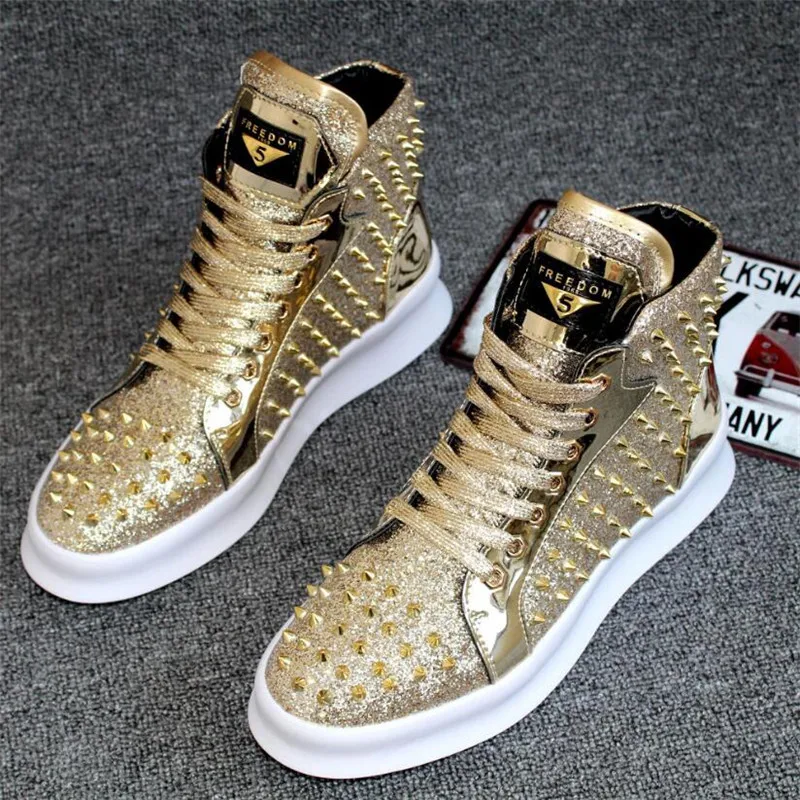 

Ботильоны мужские из натуральной кожи, модная повседневная обувь, высокие, плоская подошва, золотистые, серебристые, весна-осень