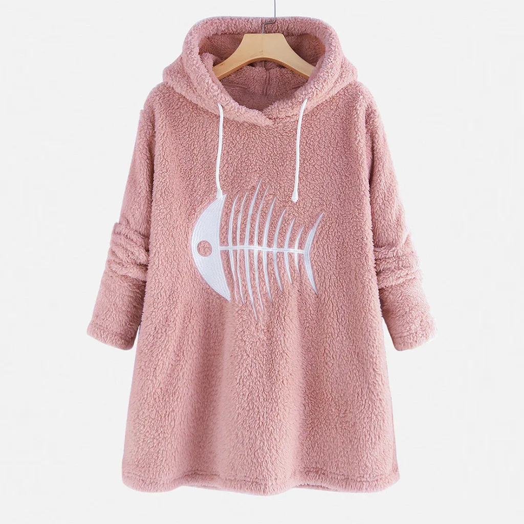 Women Plush Hoodies Hooded Long Sleeve Printed Pullovers Sweatshirts Casual loose Lady Tops sweat a capuche femme | Женская одежда